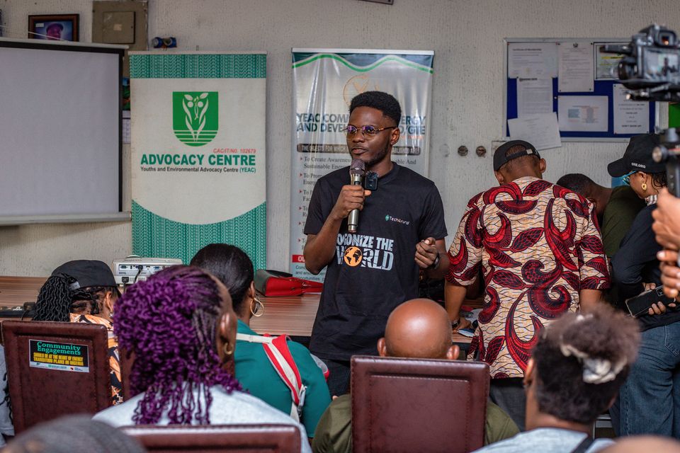 Speaking at the Youths and Environmental Advocacy Centre during Project Ogonize